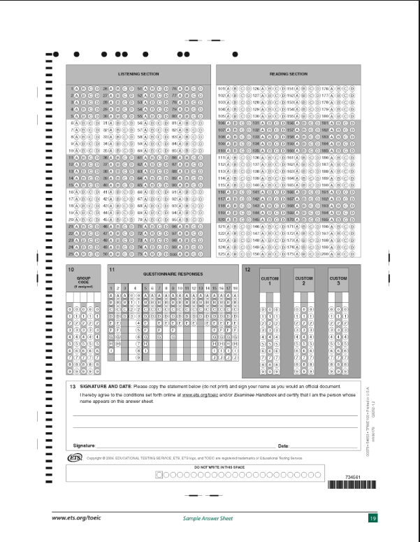 ดาวน์โหลดไฟล์ Answer Sheet TOEIC PDF ที่นี่