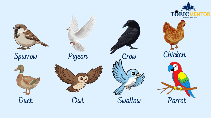 รายชื่อนกภาษาอังกฤษที่พบบ่อยรอบตัว