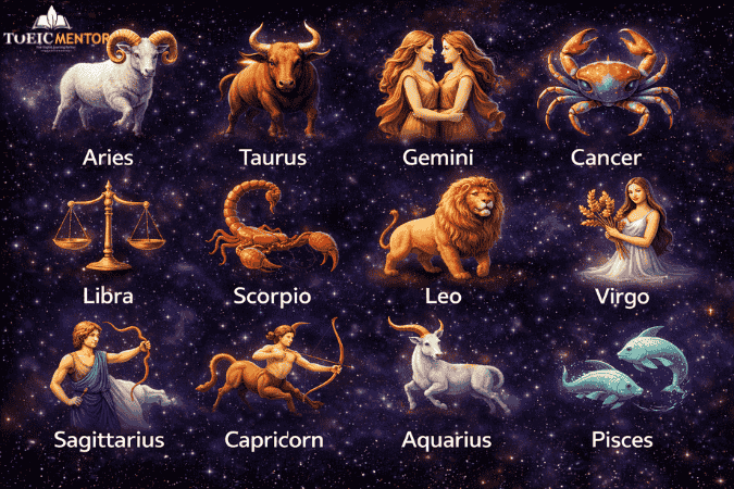 12 กลุ่มดาวจักราศี (The 12 Zodiac Signs) และสัญลักษณ์