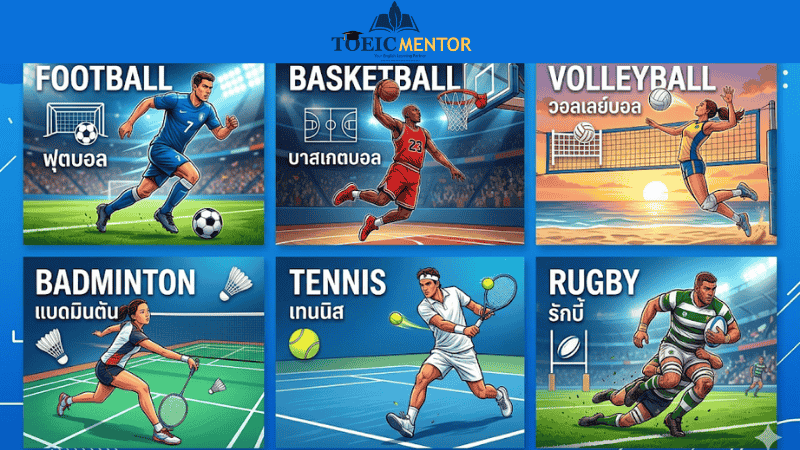รายชื่อกีฬาภาษาอังกฤษแยกตามหมวดหมู่ยอดนิยม